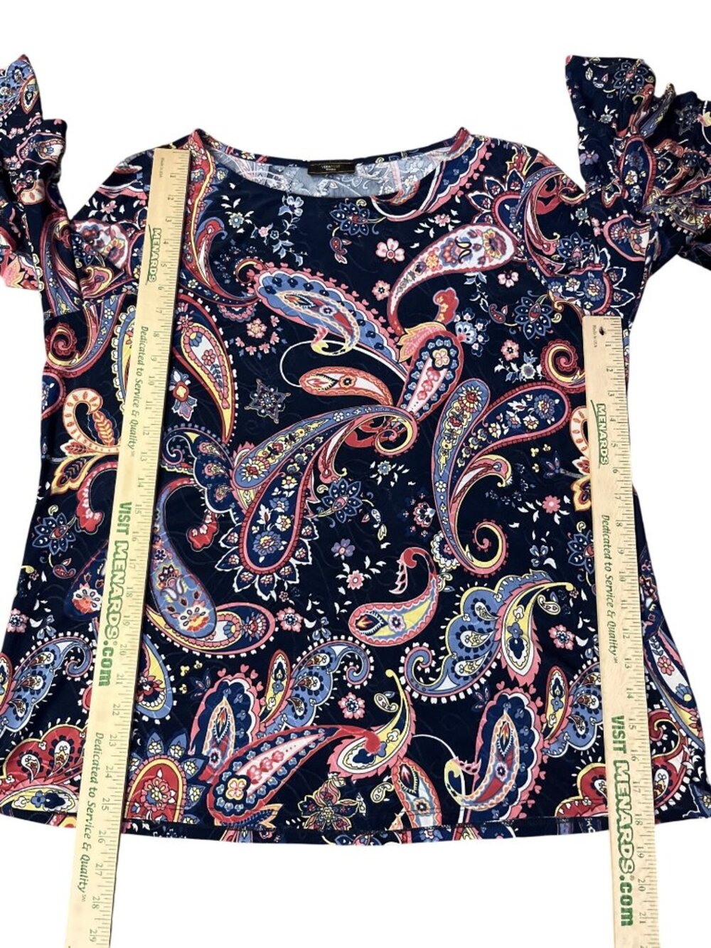 Vera Rose Paisley Floral Top Navy Multicolor 3/4 Sleeve No Size Tag XL/1X? Used - Picture 8 of 11